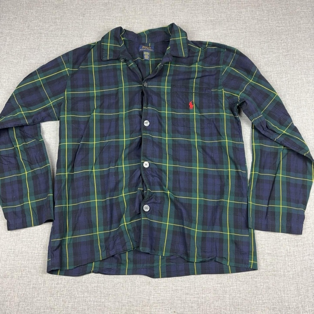 Polo Ralph Lauren Sleepwear Shirt Mens Medium Blue Plaid Pajama Top Lounge
